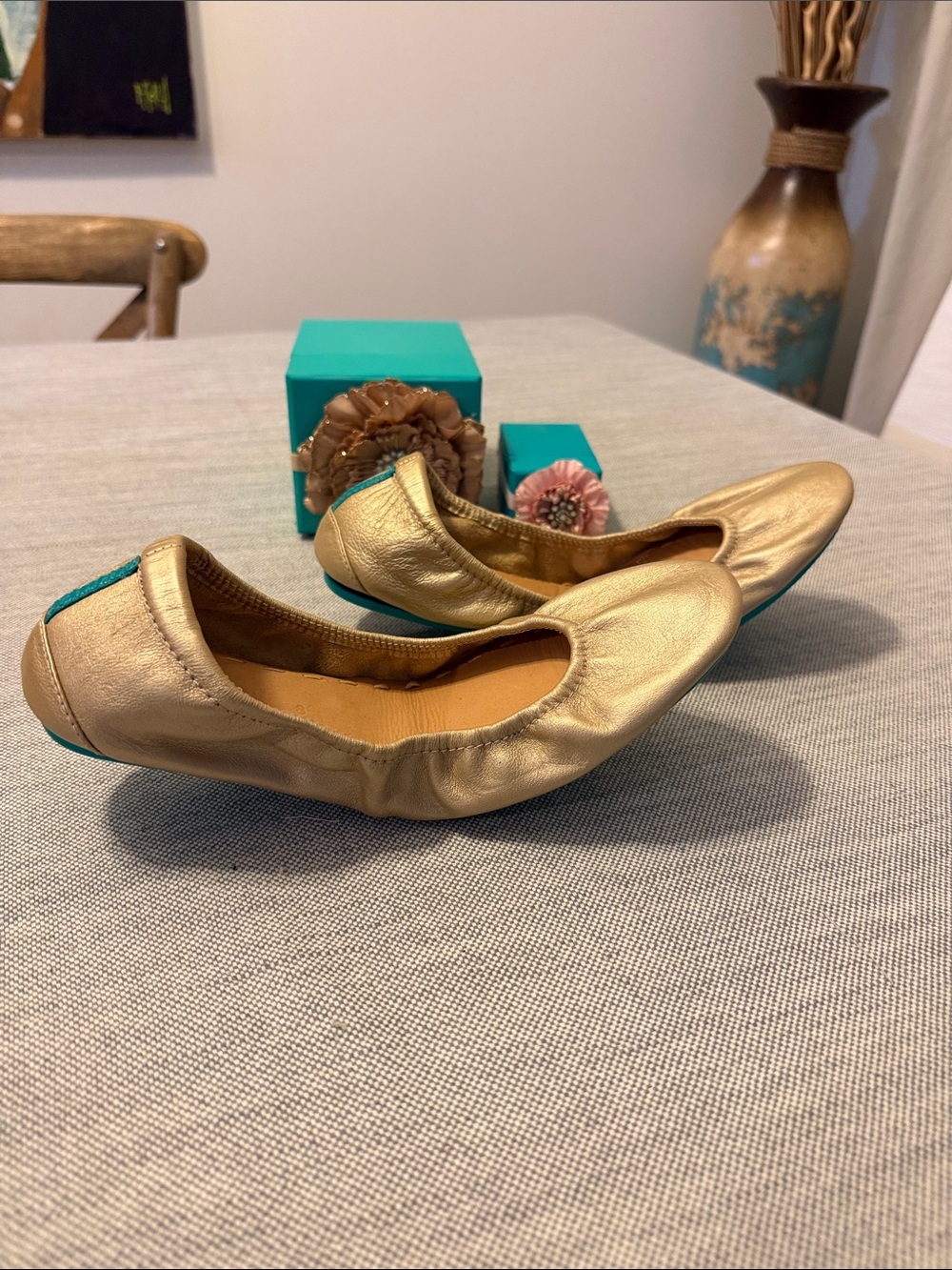 Champagne Tieks (8) Ballet Flats with Teal Accents - BNIB
